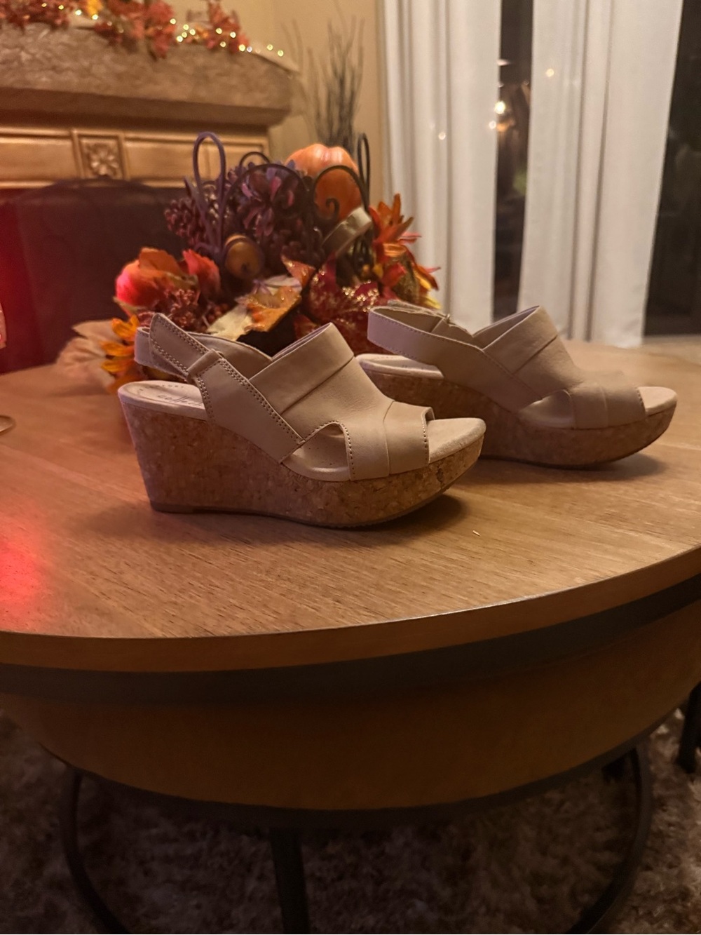 Clarks Beige Cork Wedge Sandals